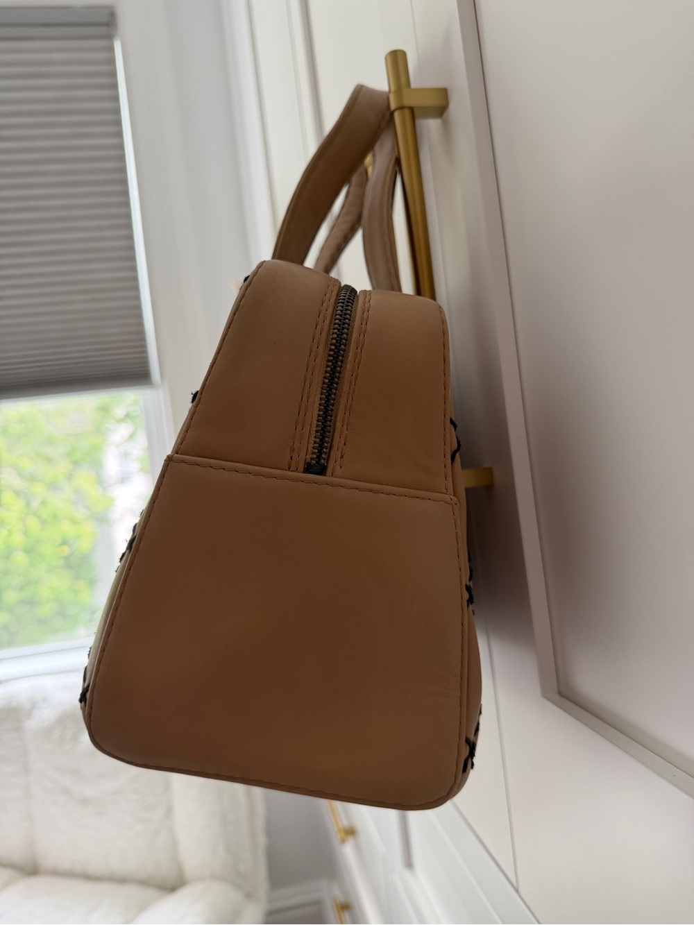Vintage CHANEL Surpique Tan Wild Stitch Quilted Calfskin Bowler Bag from Paris - Picture 5 of 12